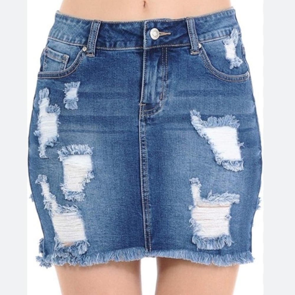 Wax Jean Ripped Indigo Mini Skirt women’s denim skirt Boho skirts size M